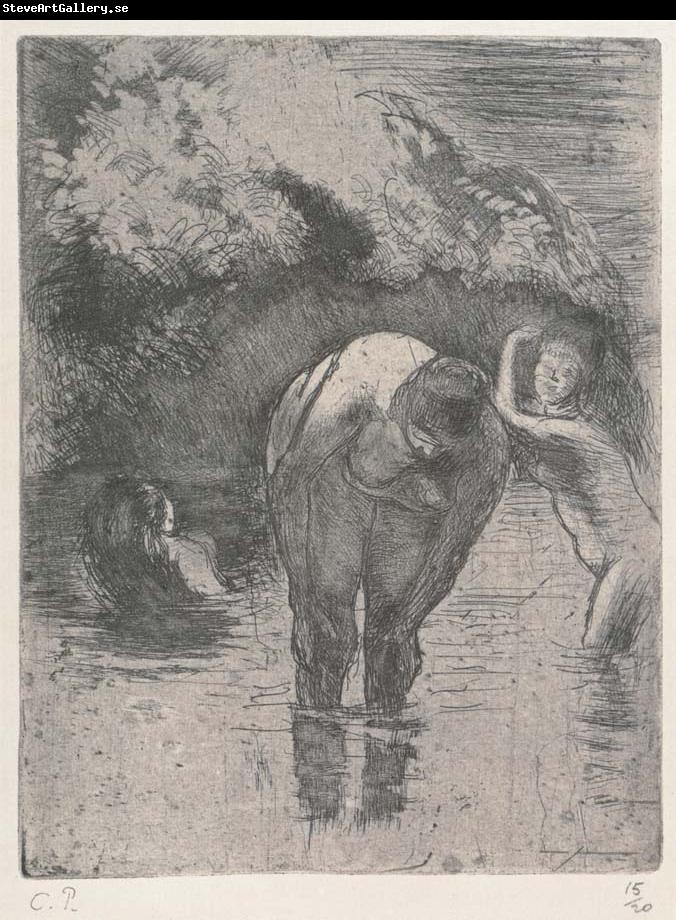 Camille Pissarro Three woman bathing